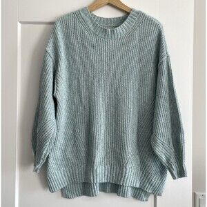 American Eagle Chunky Knit Oversized Pullover Sweater Pastel Blue Womens Size M